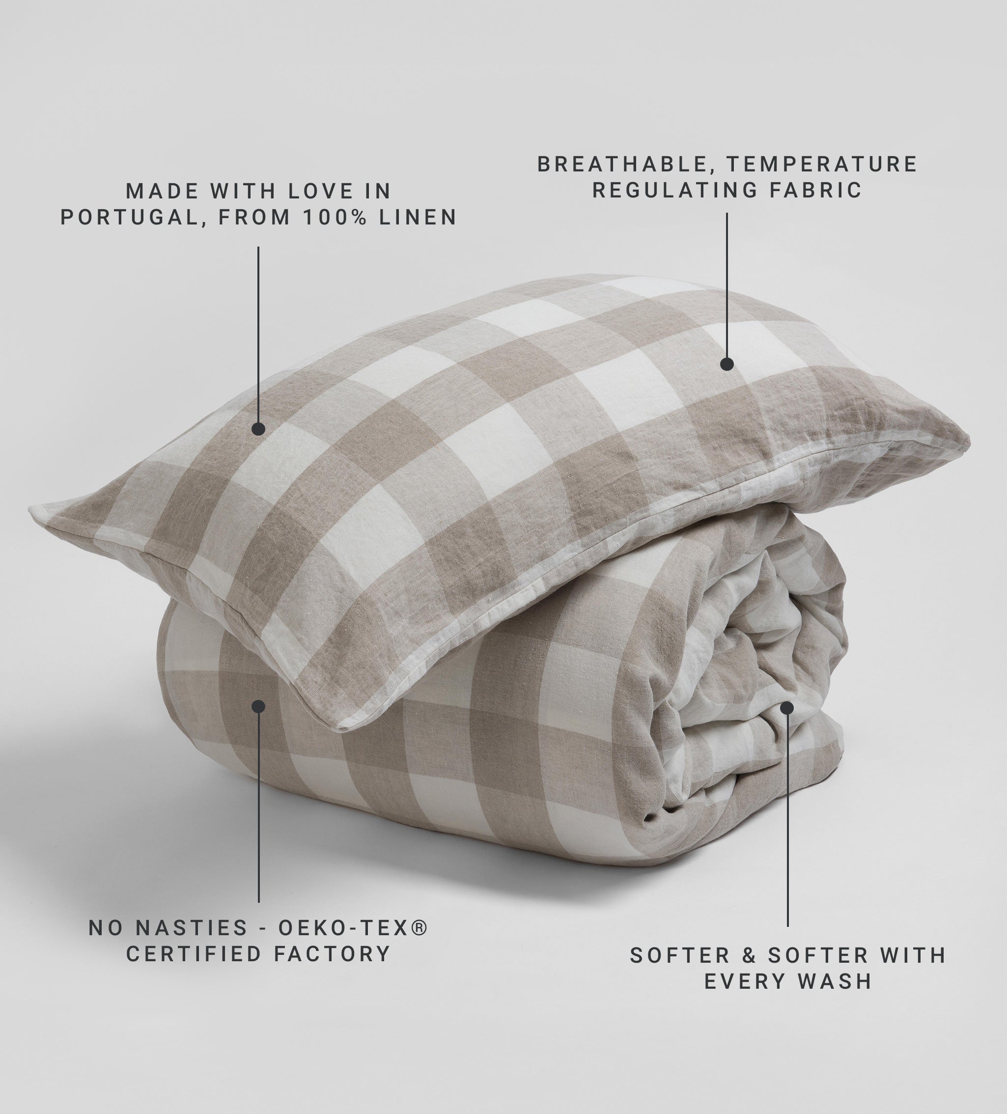 Natural Gracie Gingham 100% Linen Pillowcase