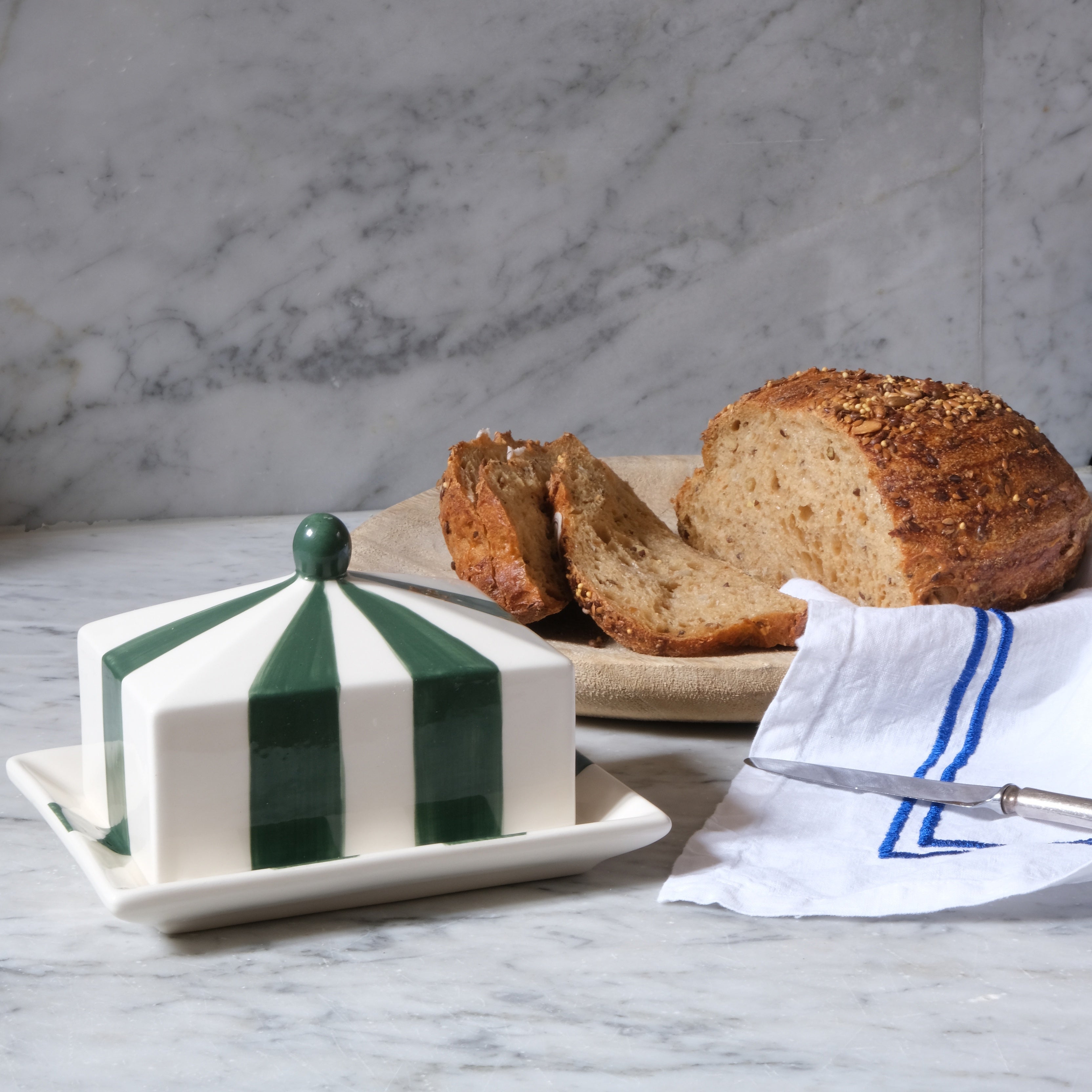 Circus Stripe Butter Dish - Green