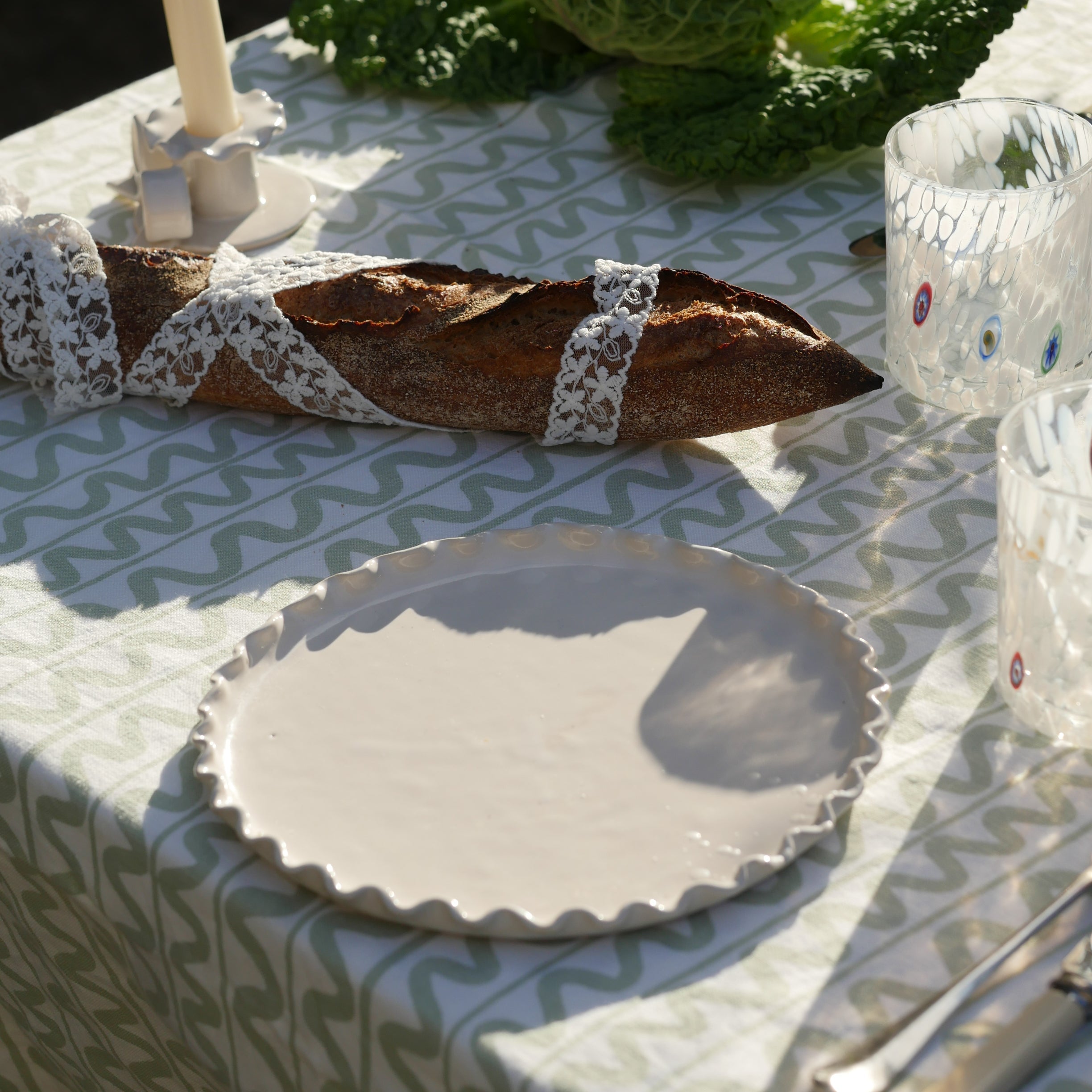 Green Wiggle Linen Tablecloth