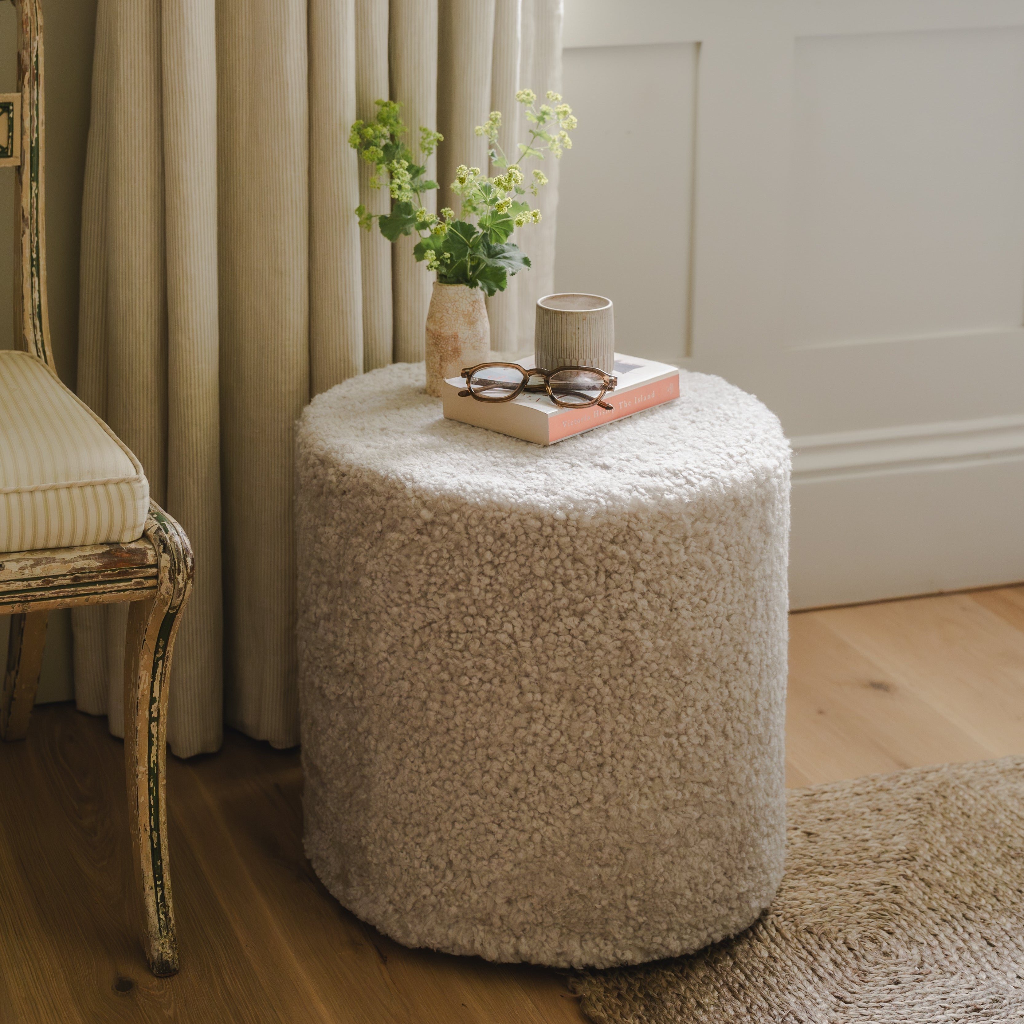 Circle Shearling Pouffe - Moonlight
