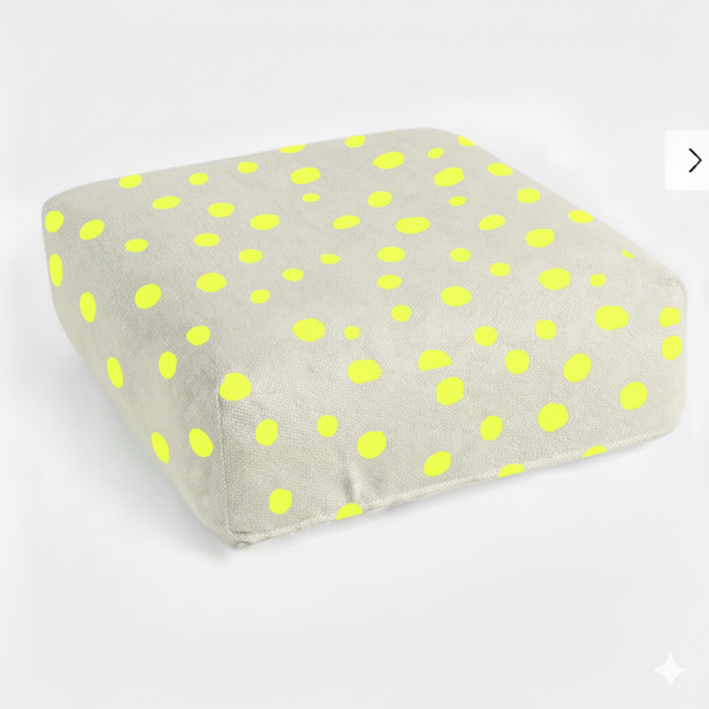 Hand-painted & Re-purposed Linen Floor Cushion Cube in Polka Dot print