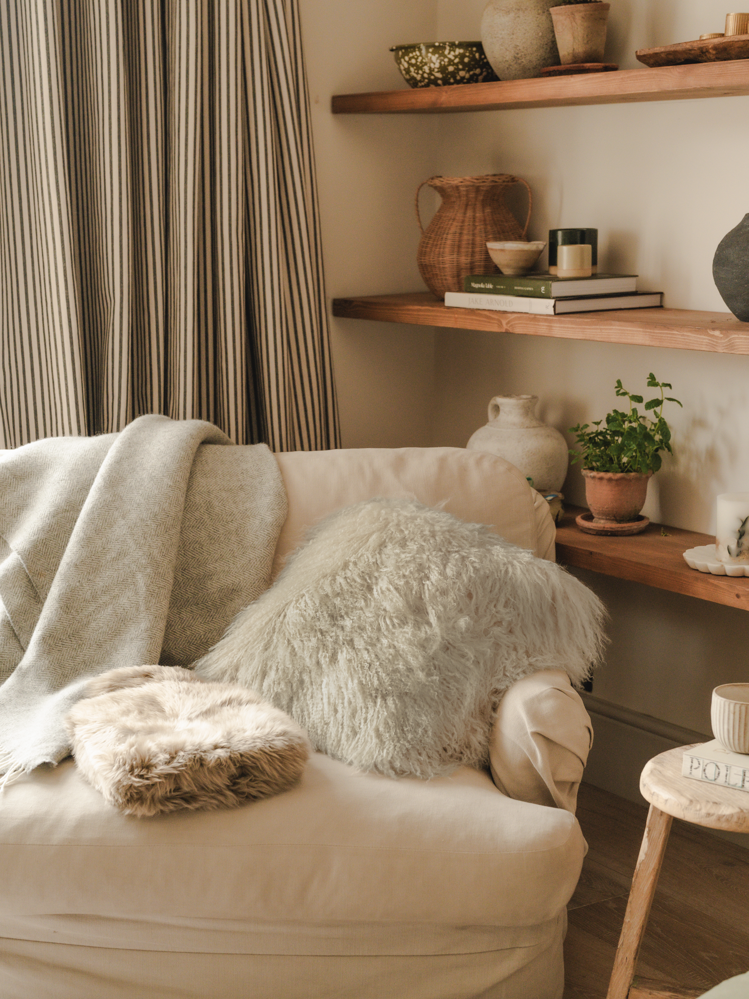 Tibetan Sheepskin Cushion - Birch