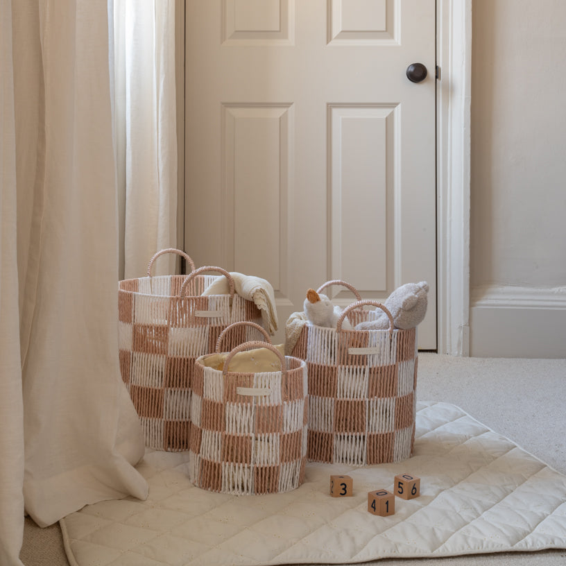Checkerboard Storage Basket Large - Nude