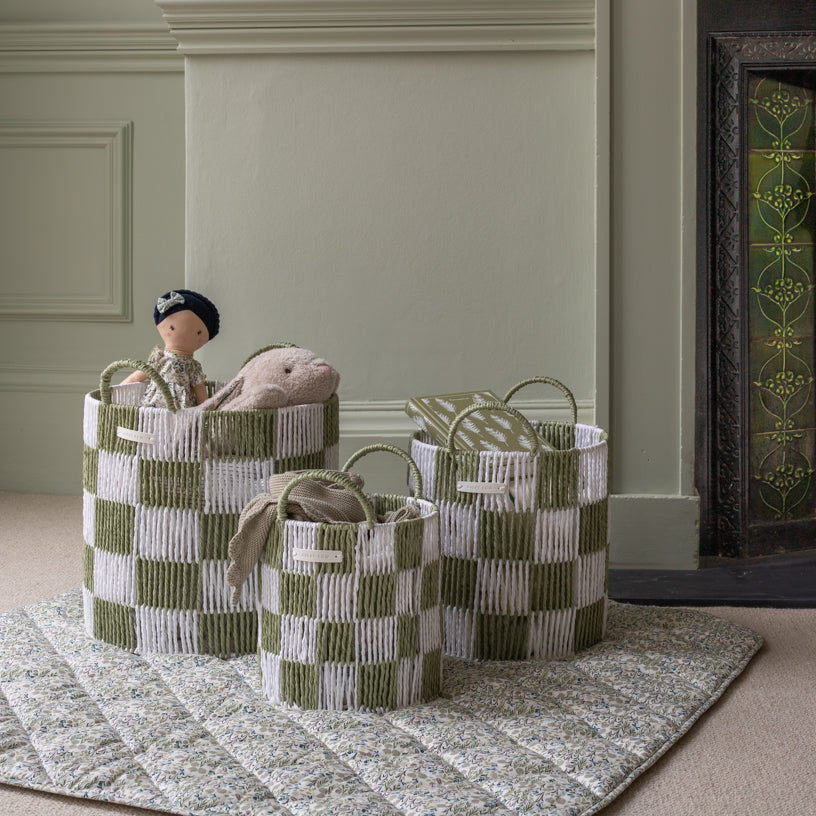 Checkerboard Storage Basket Set of 3 - Sage