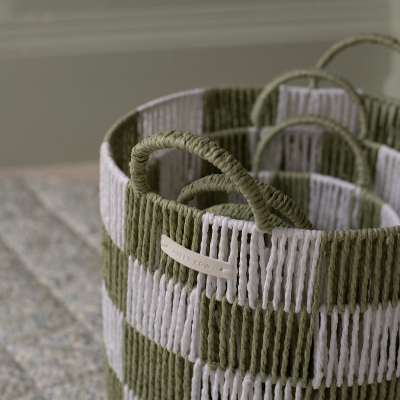 Checkerboard Storage Basket Set of 3 - Sage