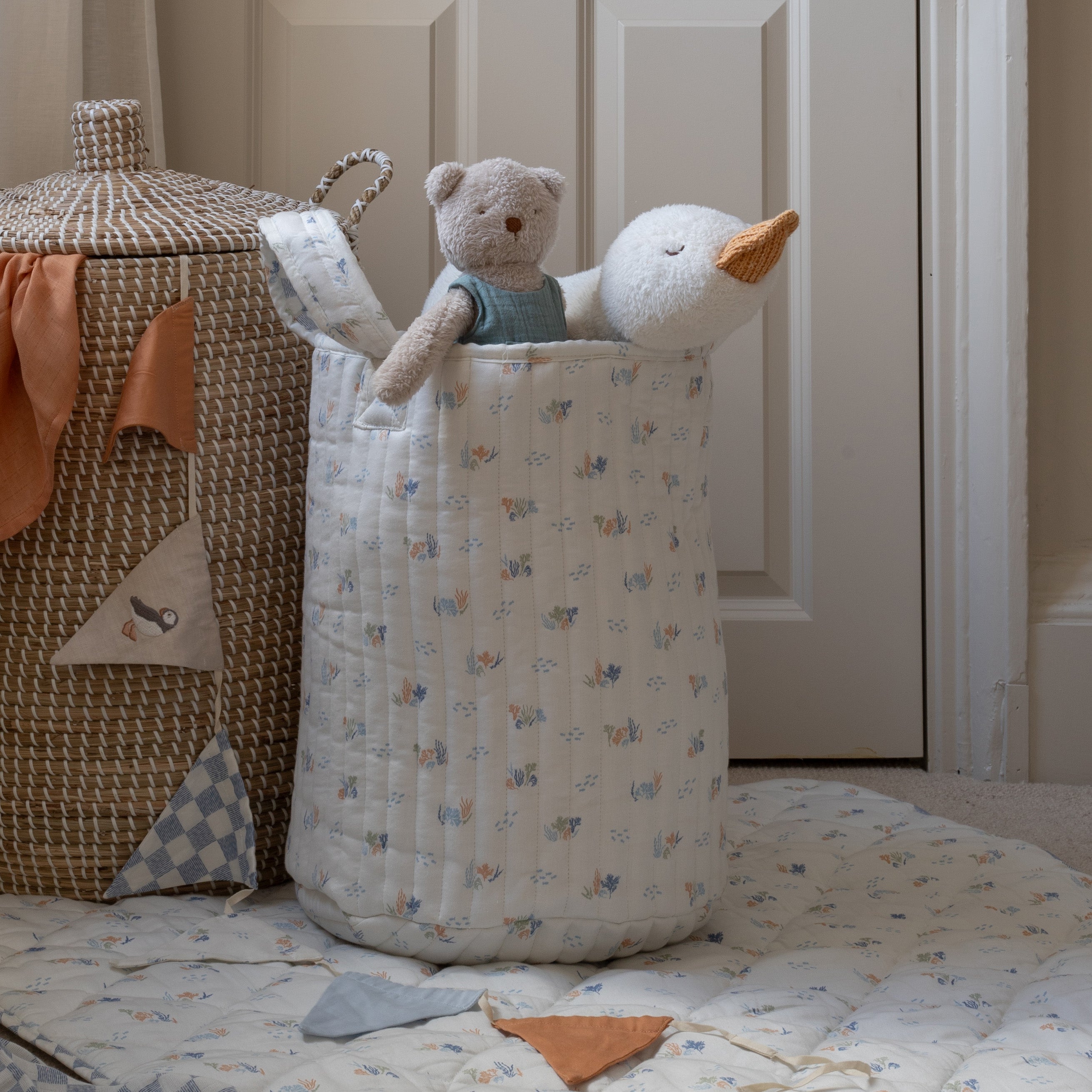 Large Quilted Storage Basket | Coastline & Waves