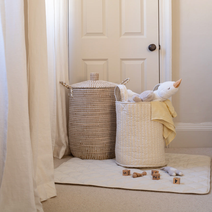 Large Quilted Storage Basket - Wild Chamomile / Daisy Meadow