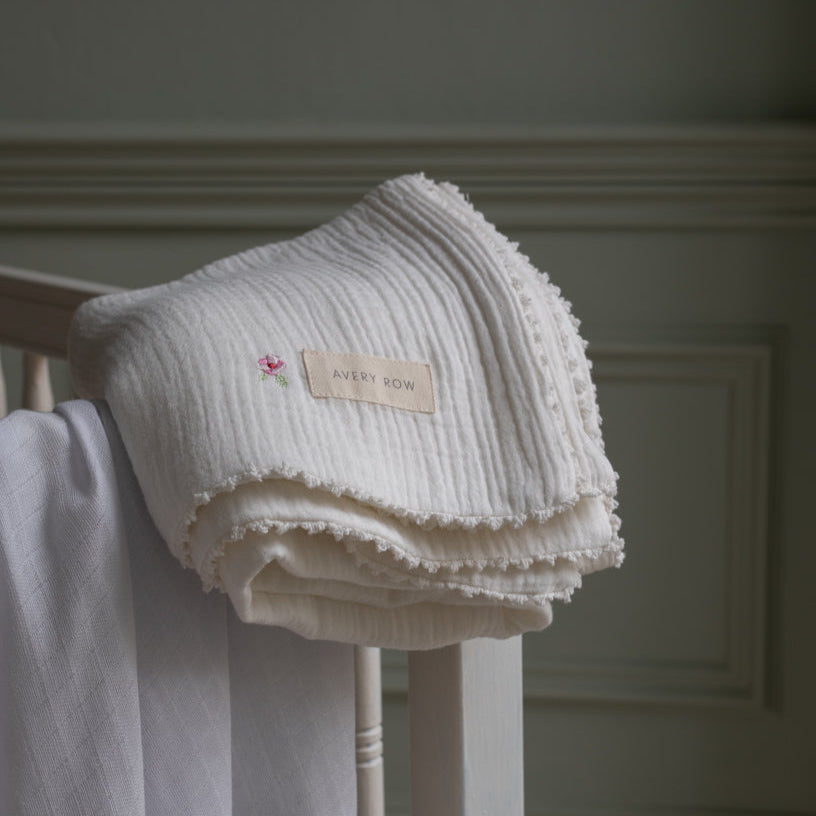 Embroidered Muslin Blanket - Anemone
