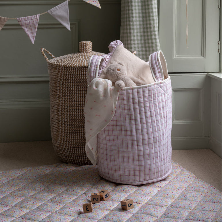 Large Quilted Storage Basket | Anemone & Pink Check