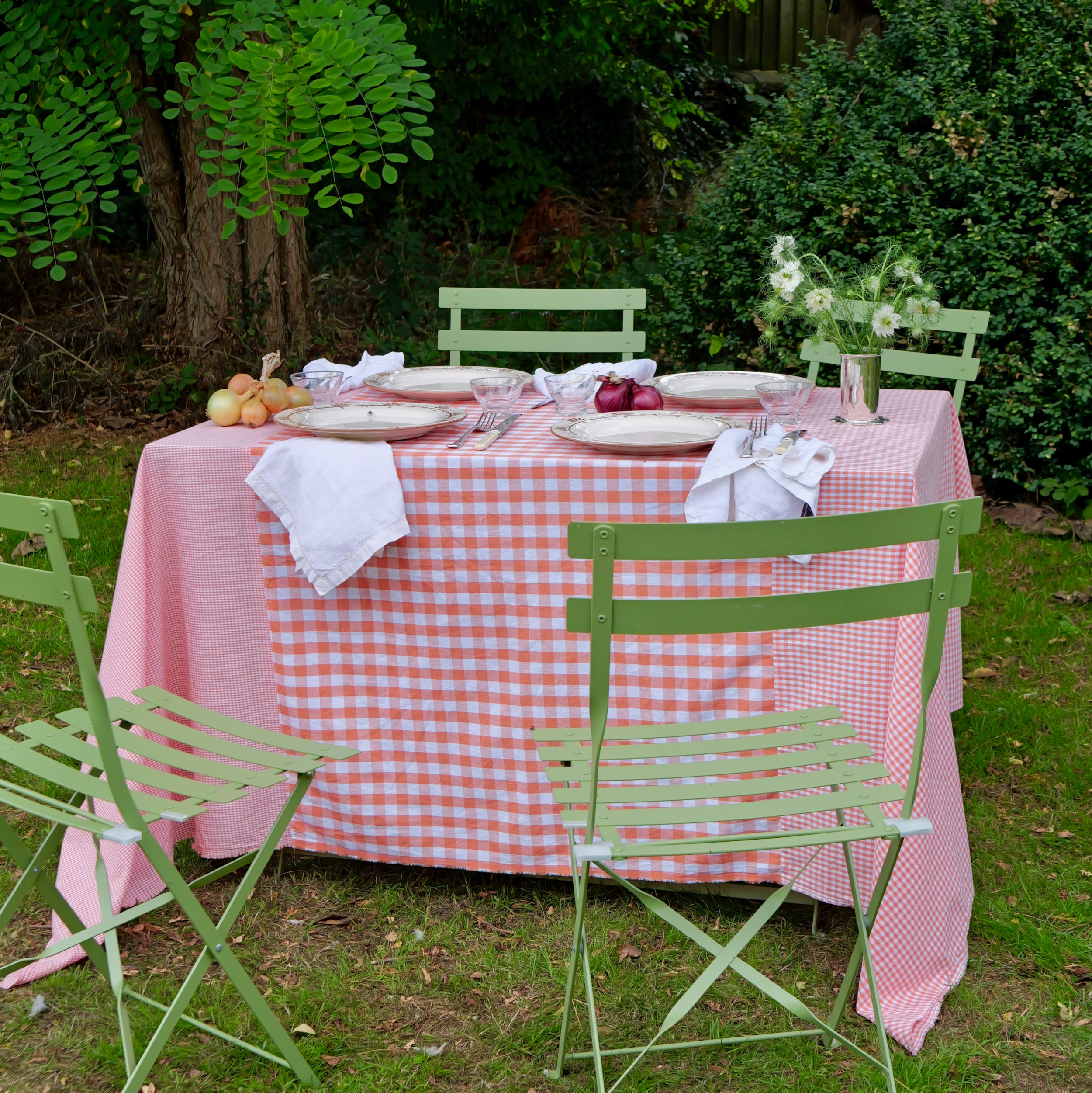 Patchwork Gingham Orange Cotton Tablecloth