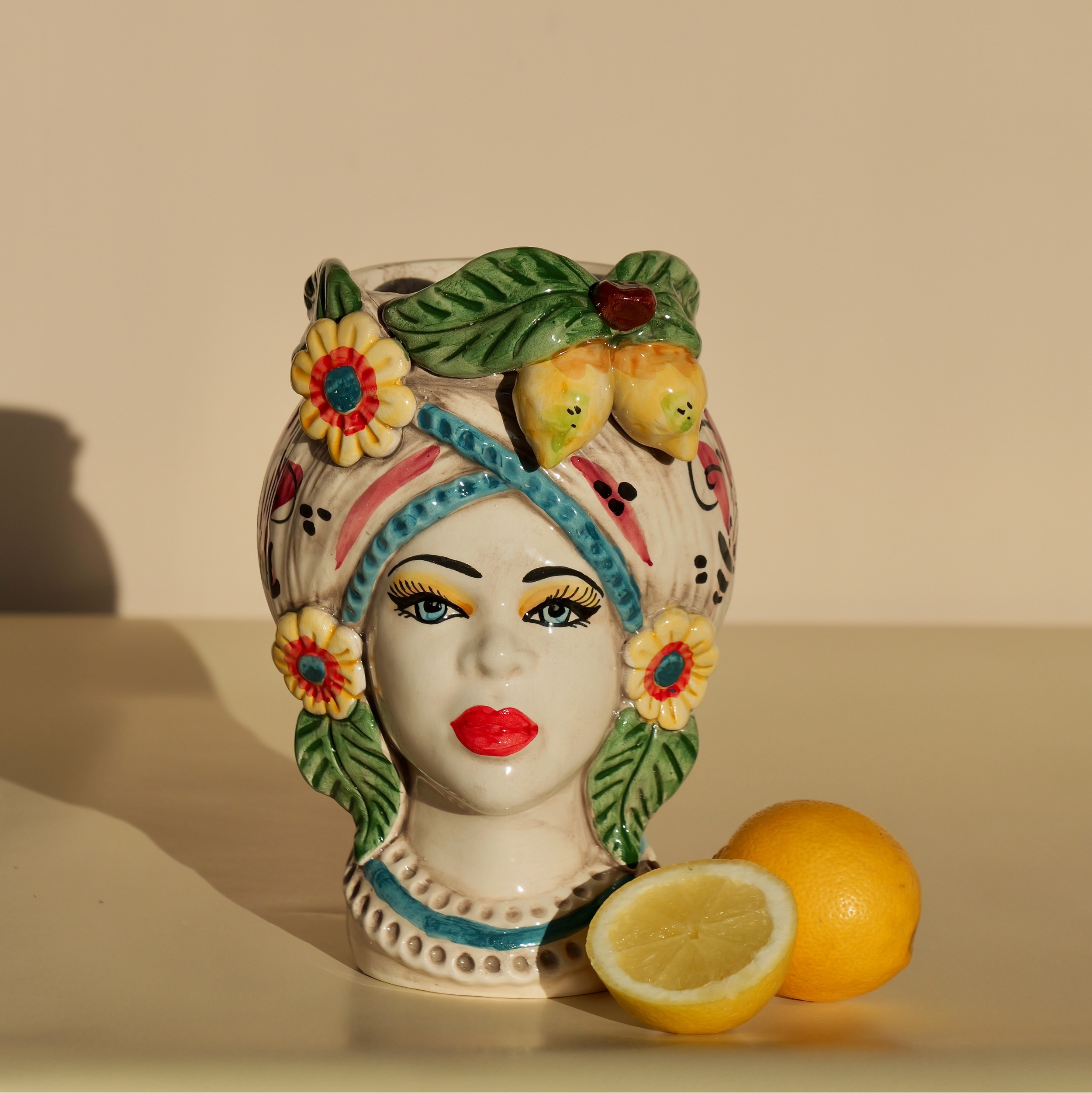 Small Sicilian Lemon & Flowers Vase Head