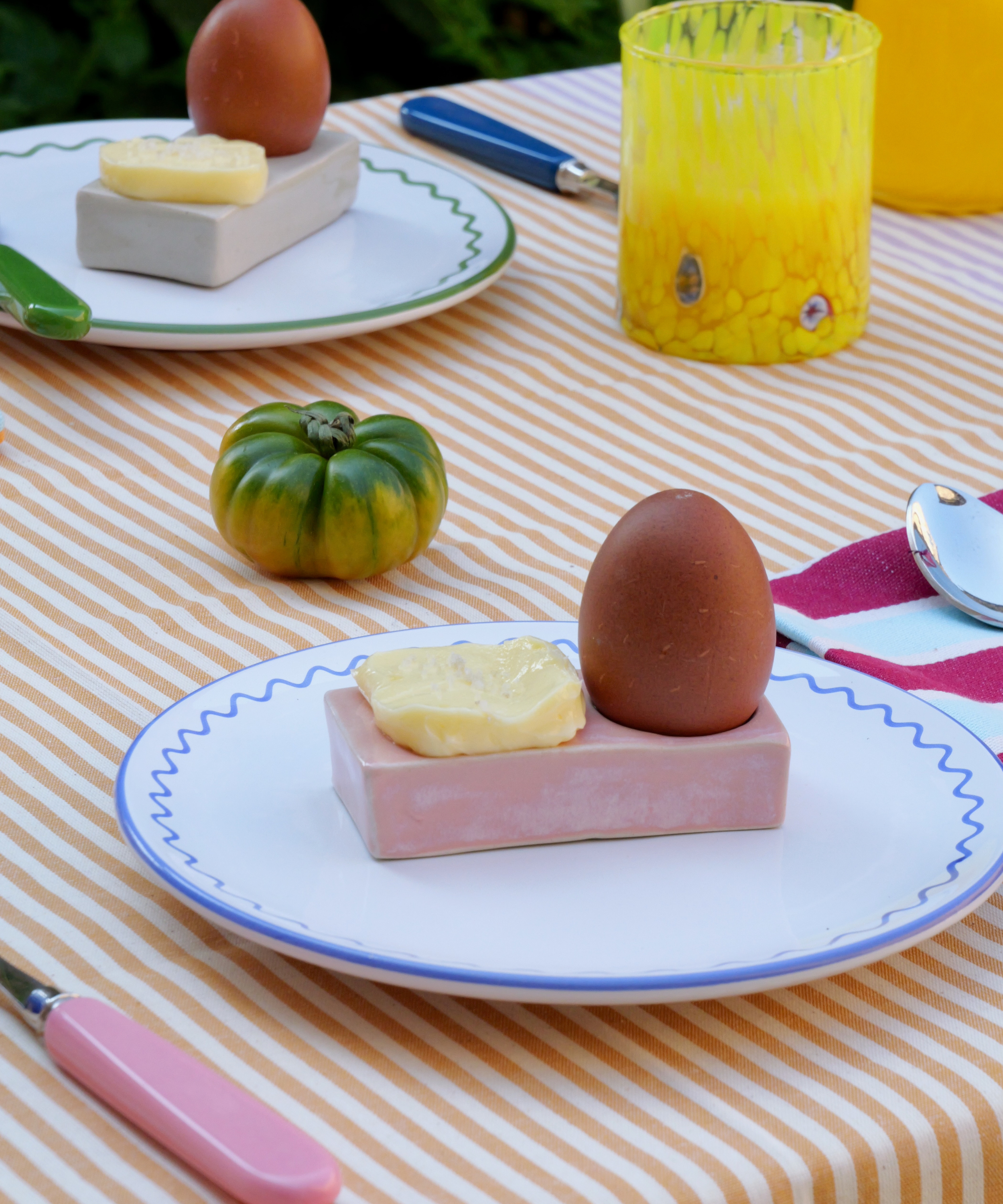 Rectangular Stoneware Egg Cup – Pink, Handmade