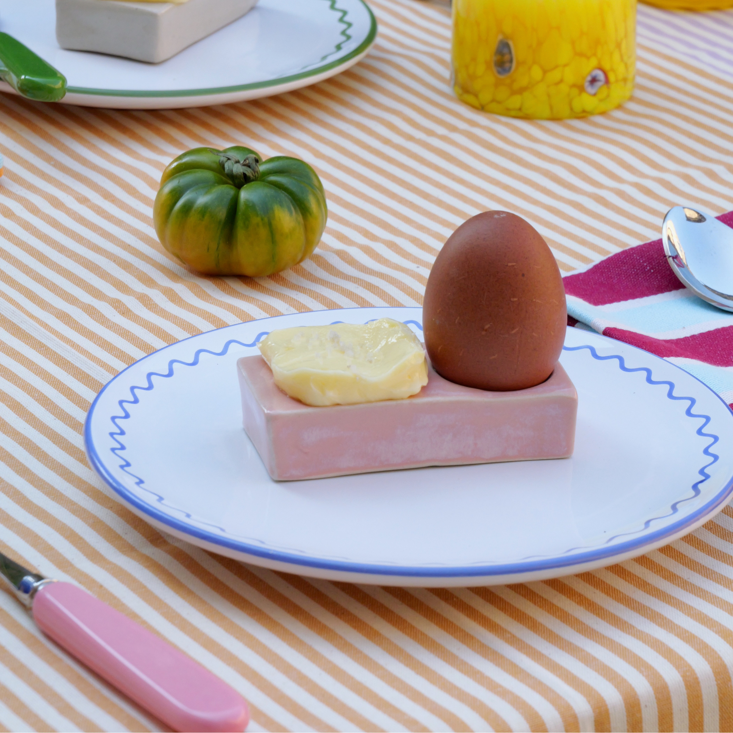 Rectangular Handmade Stoneware Egg Cup | Pink