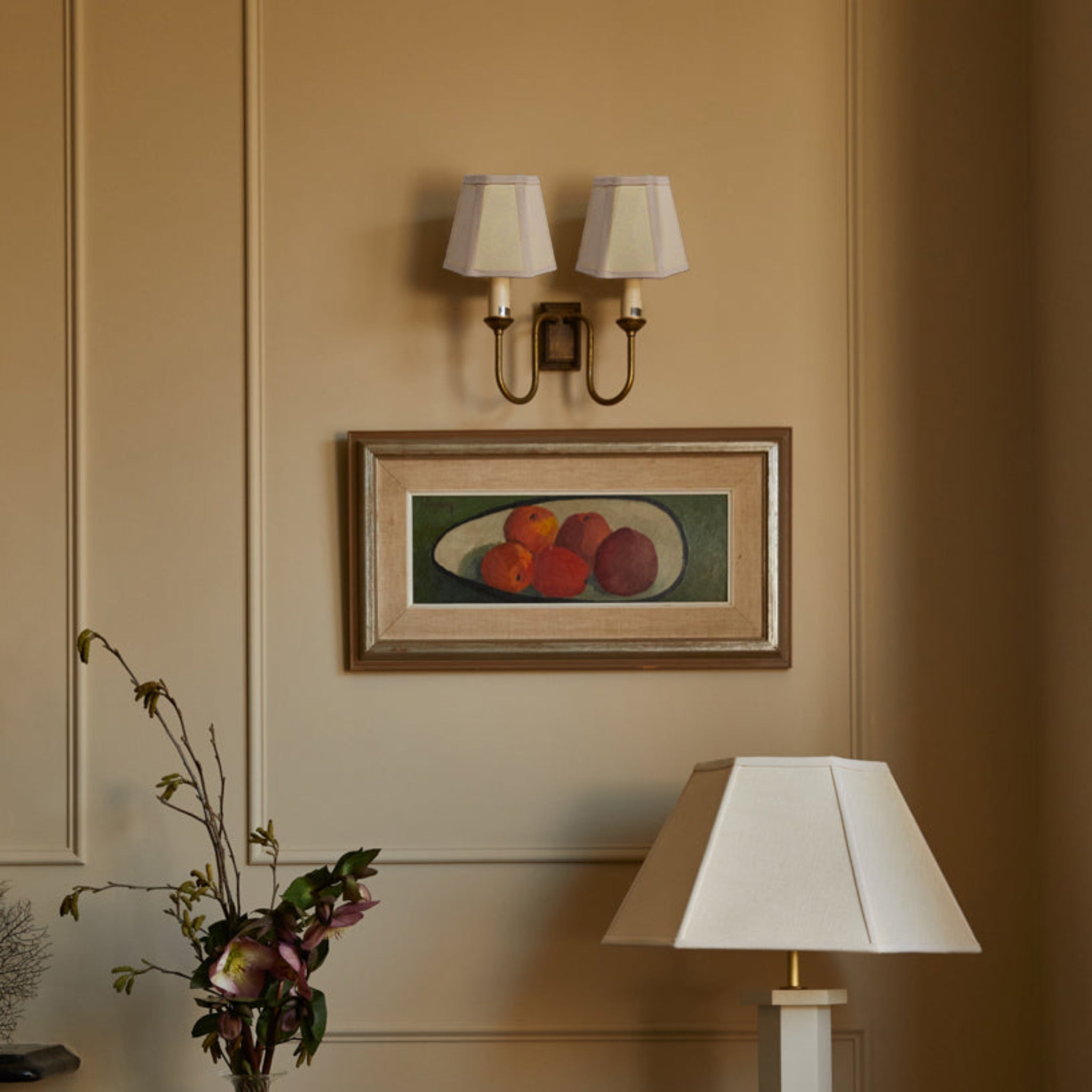 Cream Trim Hexagon Linen Lampshade | Candle Shade