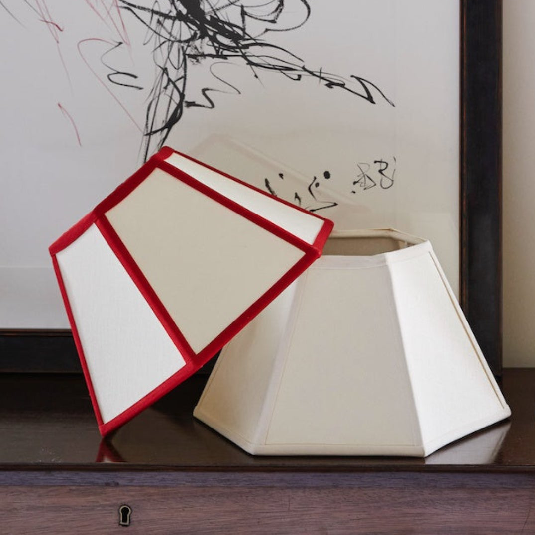 Cream Trim Hexagon Linen Lampshade | Small