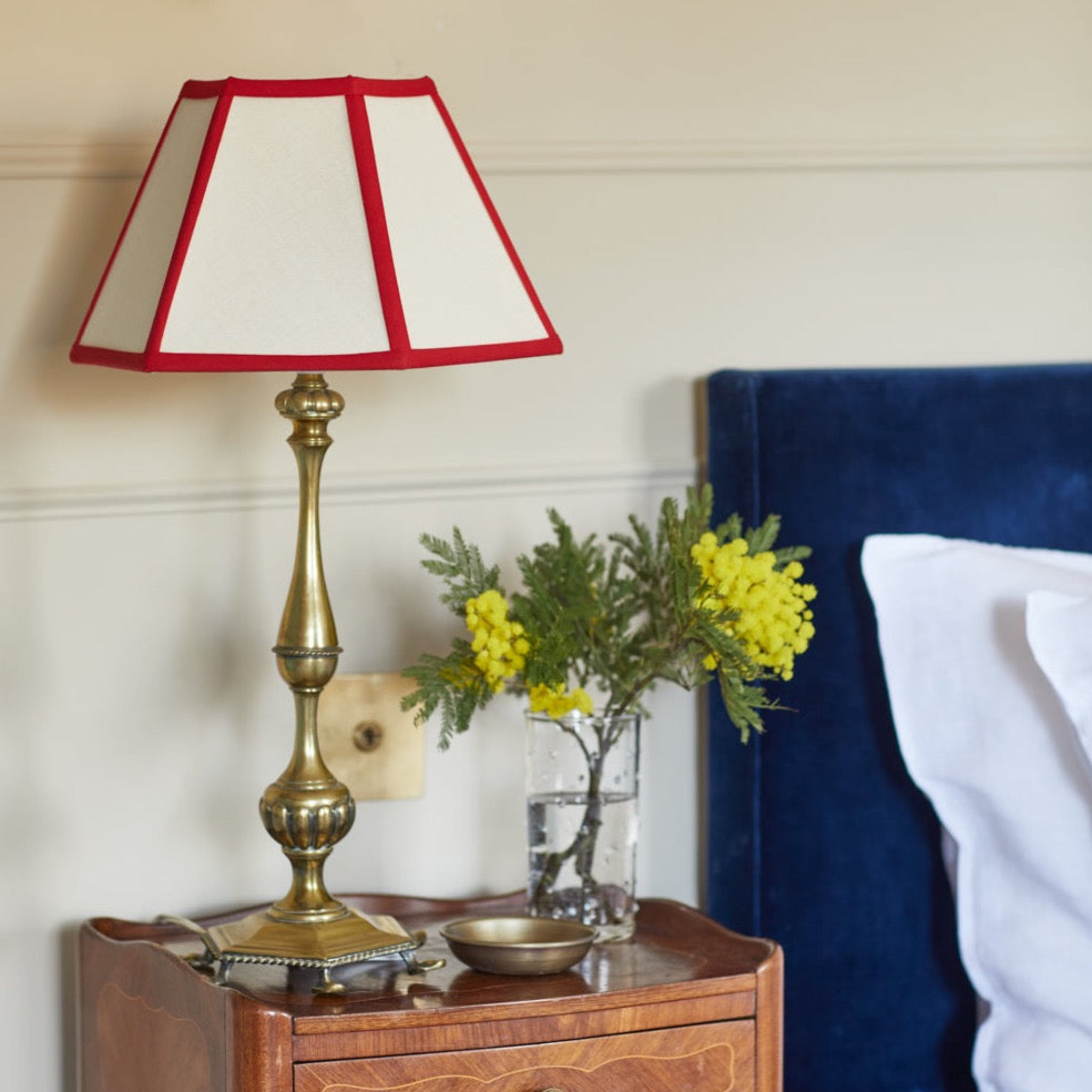 Red Trim Hexagon Linen Lampshade | Small