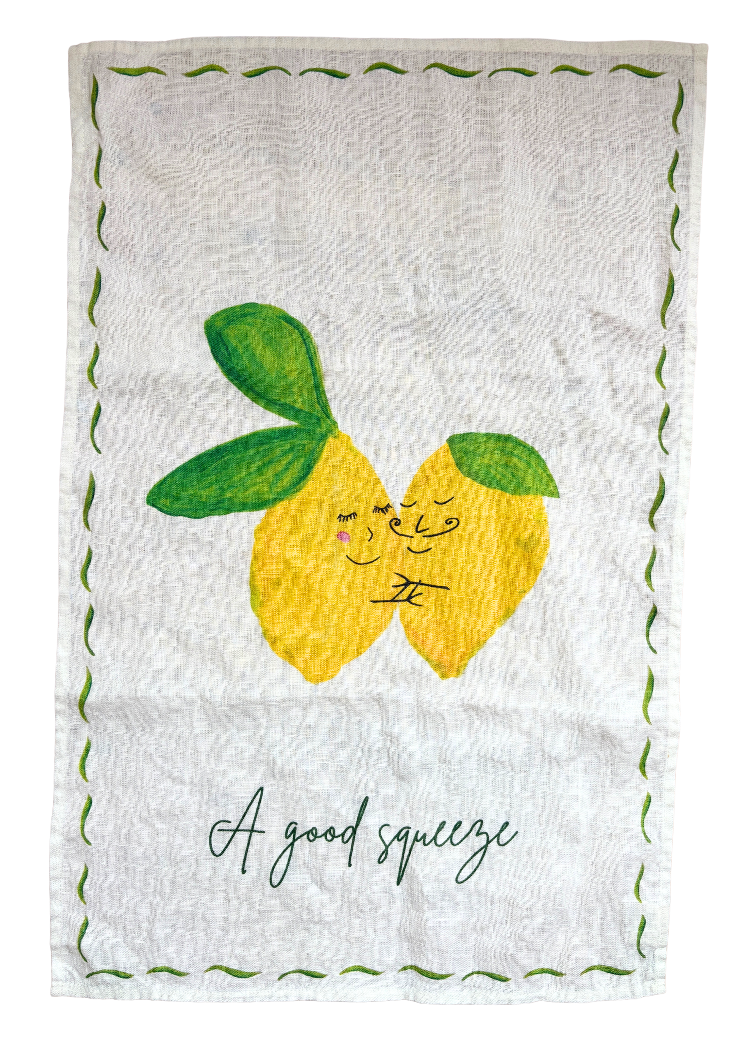 A good squeeze! Lemon linen teatowel