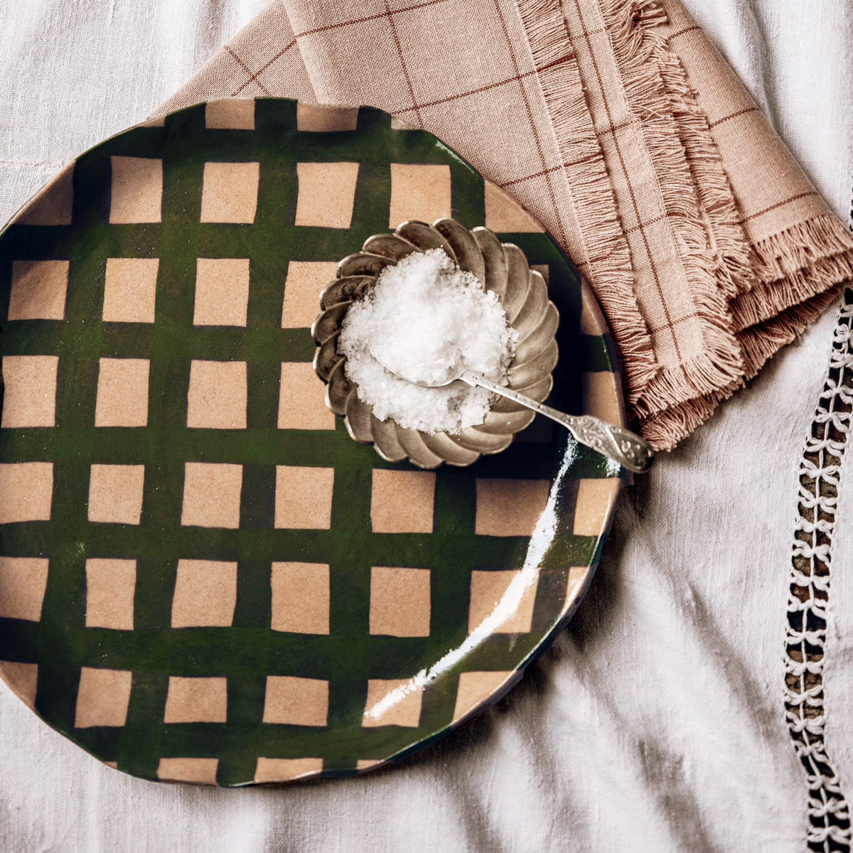 Green Gingham Serving Platter