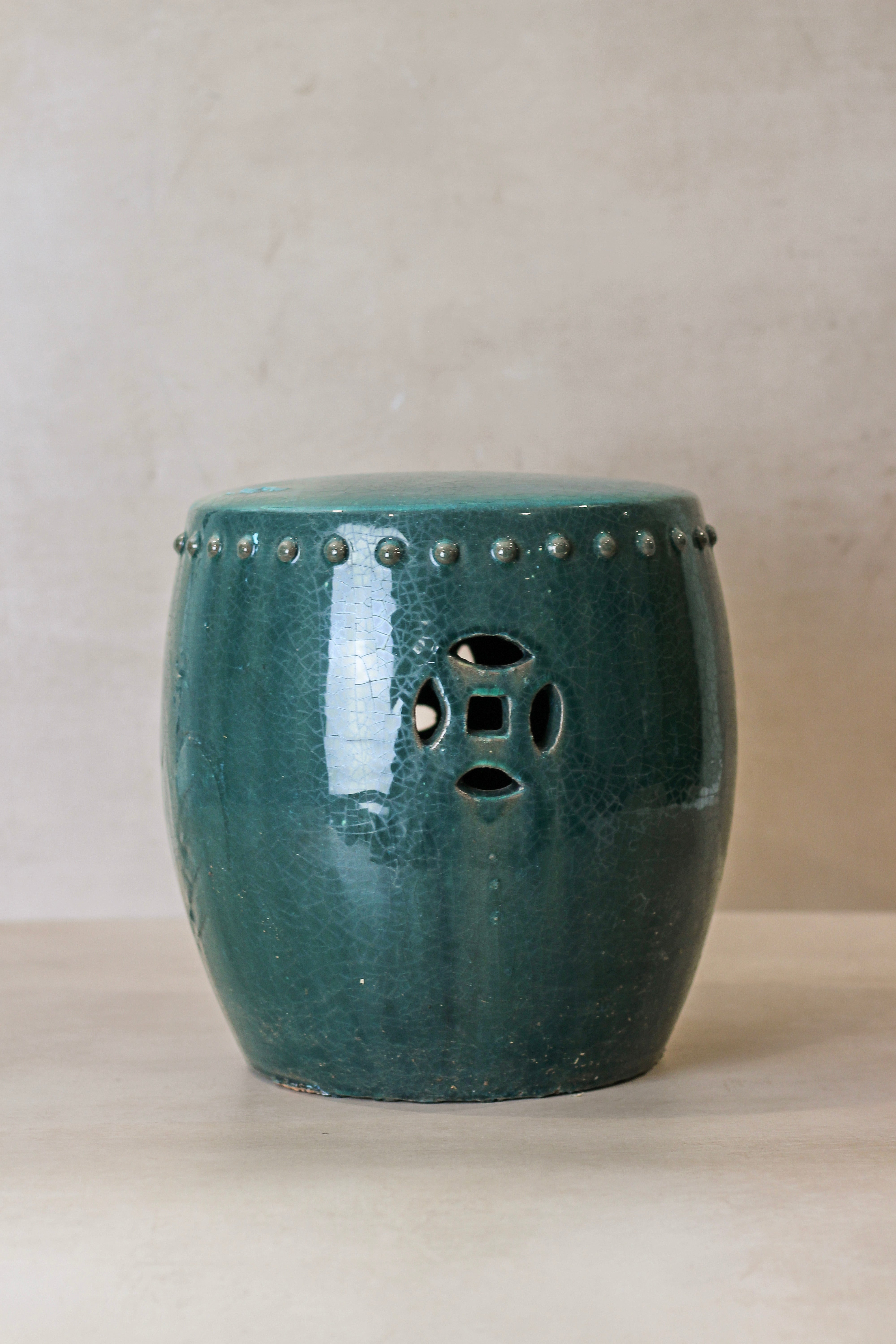 Vintage Emerald Green Ceramic Glazed Asian Garden Stool - No 5