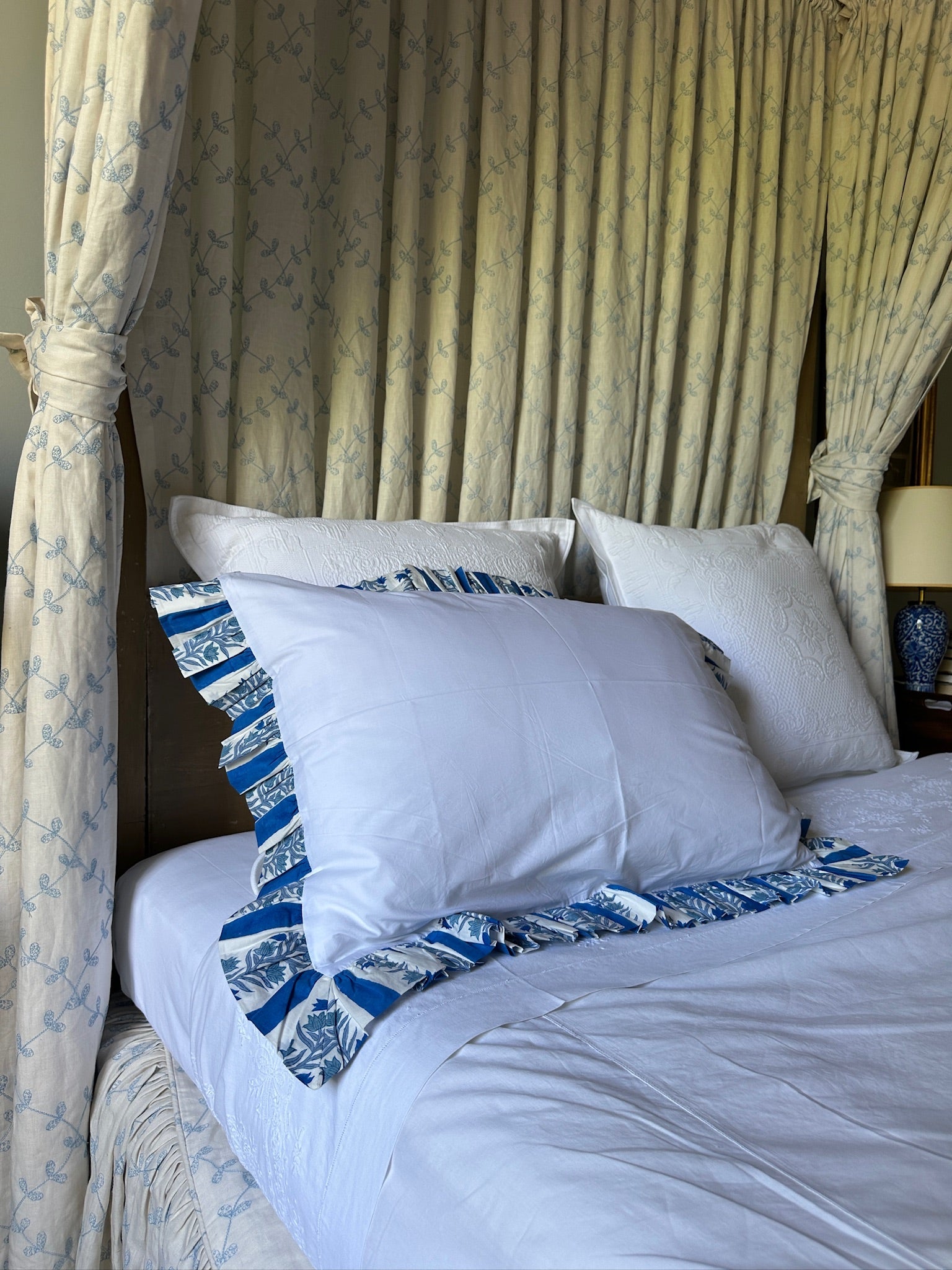 Blue Organic Cotton Poplin Pillowcase