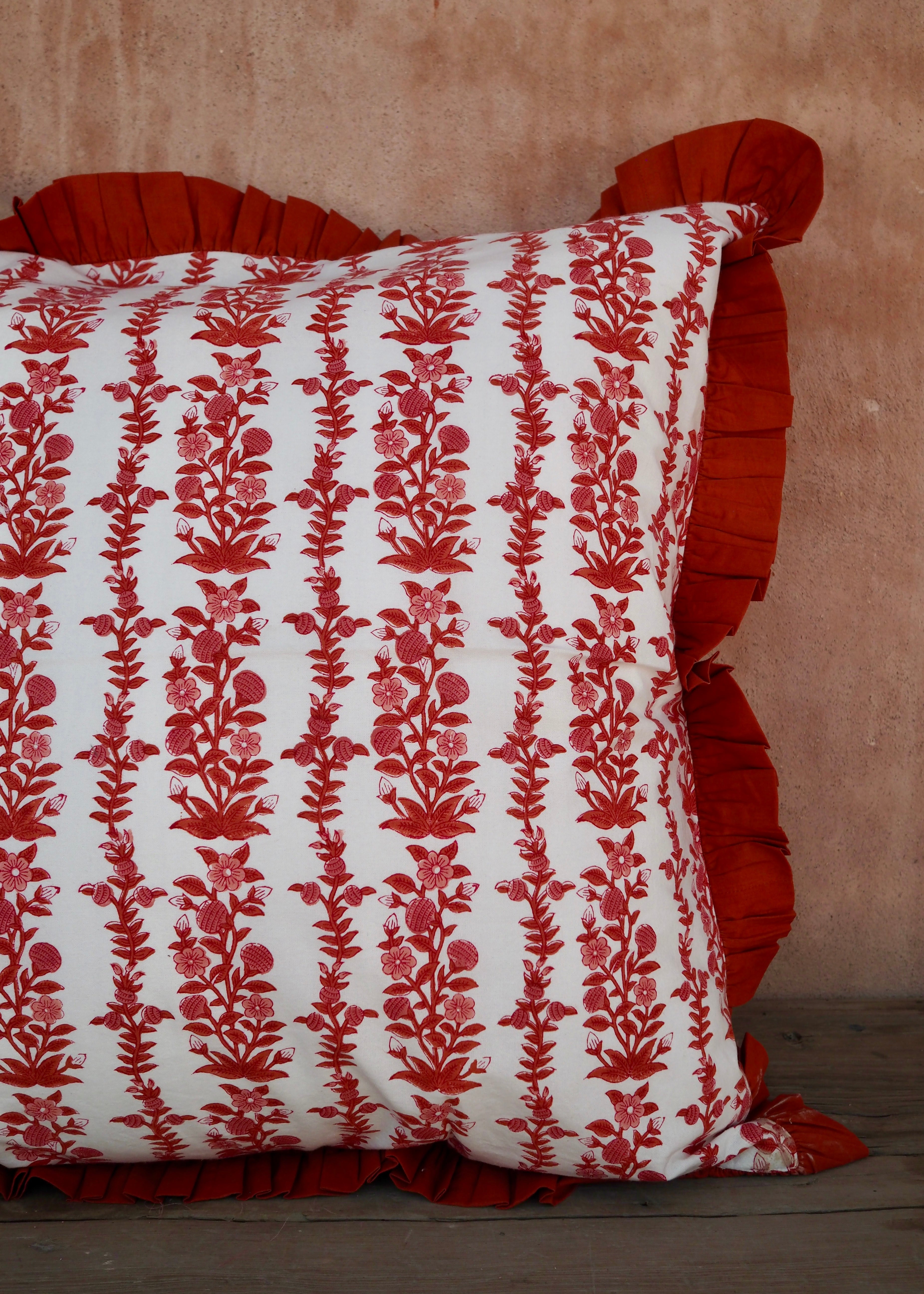 Large Terracotta Pink Floral Reversible Cushion Cover