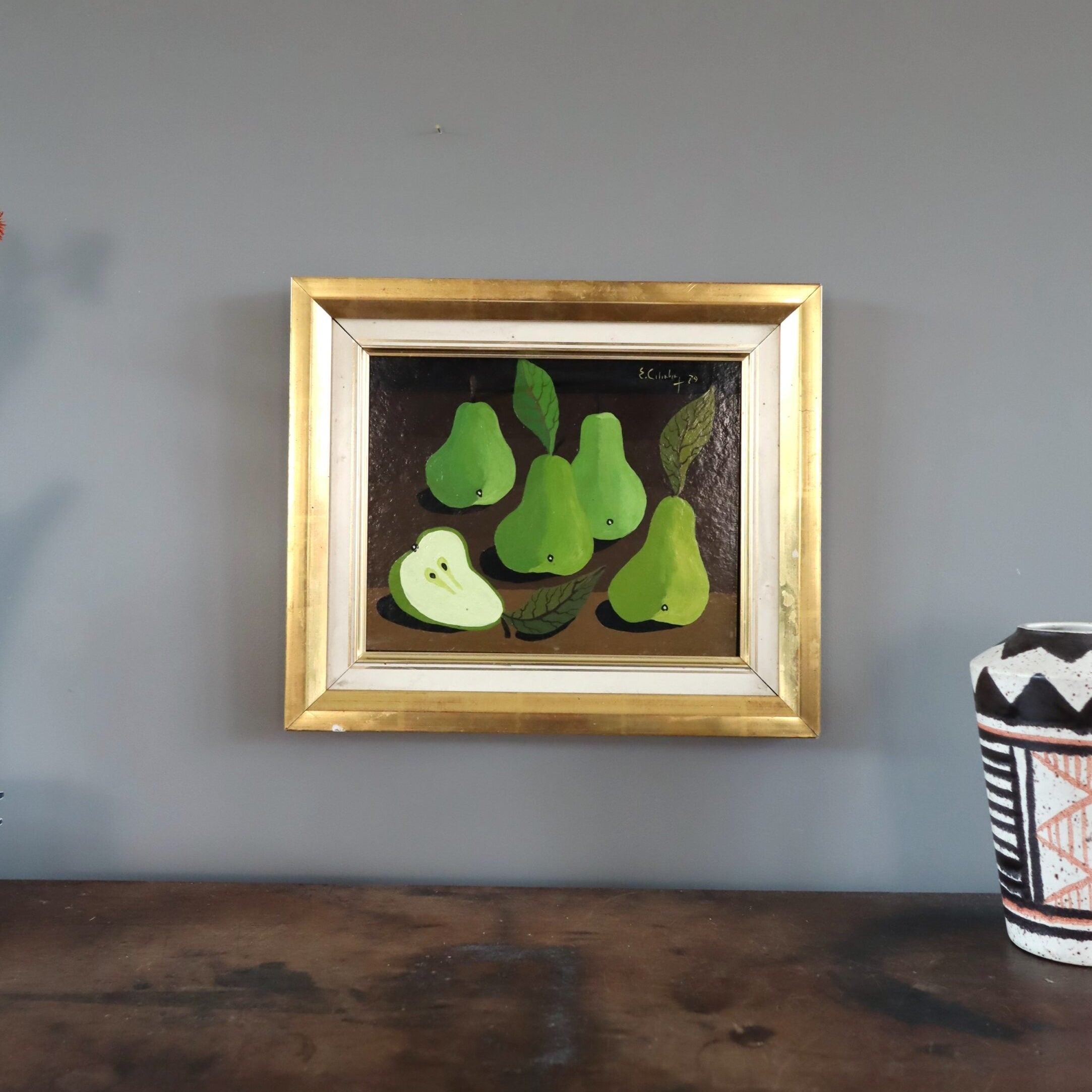 Green Pears on Table Painting