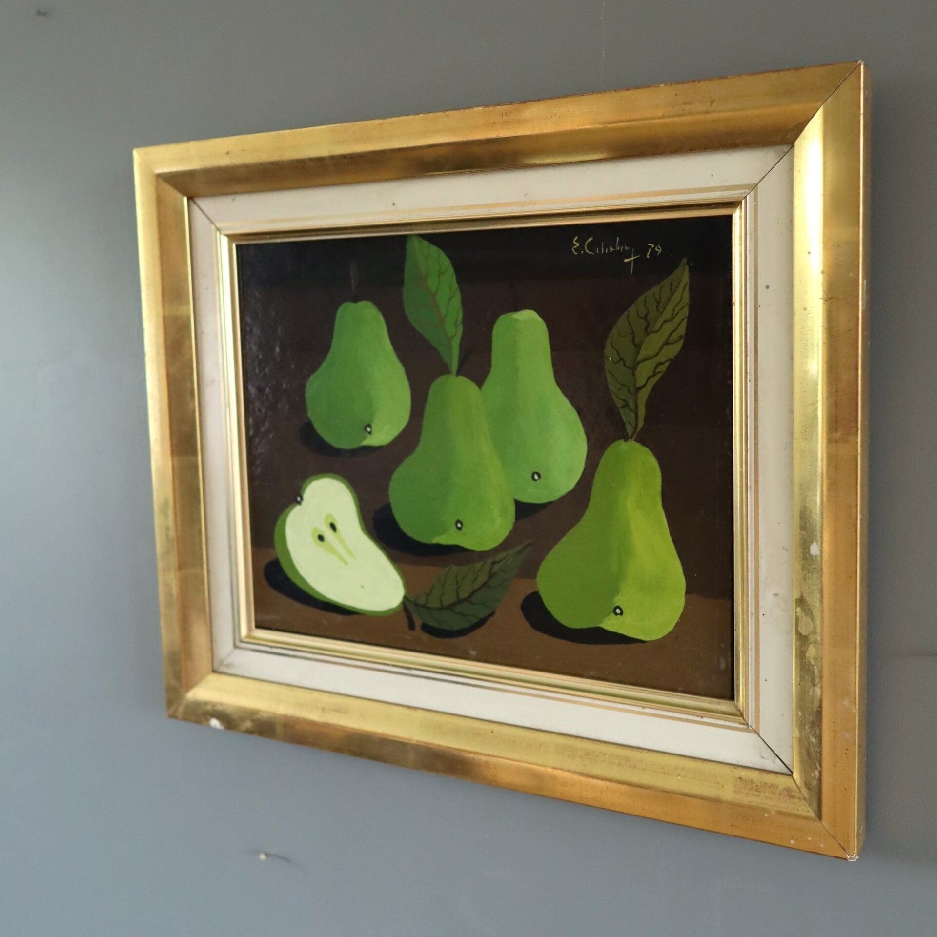 Green Pears on Table Painting