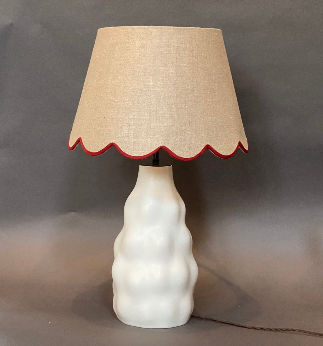 Red Linen Scallop Lampshade