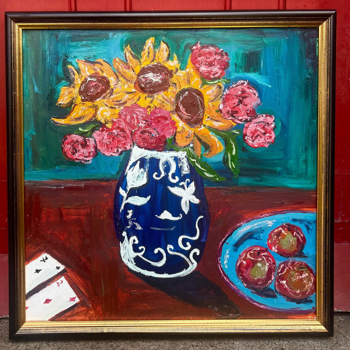 Sunflowers and Solitaire Oil & Acrylic Painting