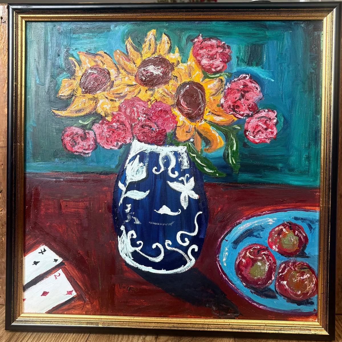 Sunflowers and Solitaire Oil & Acrylic Painting