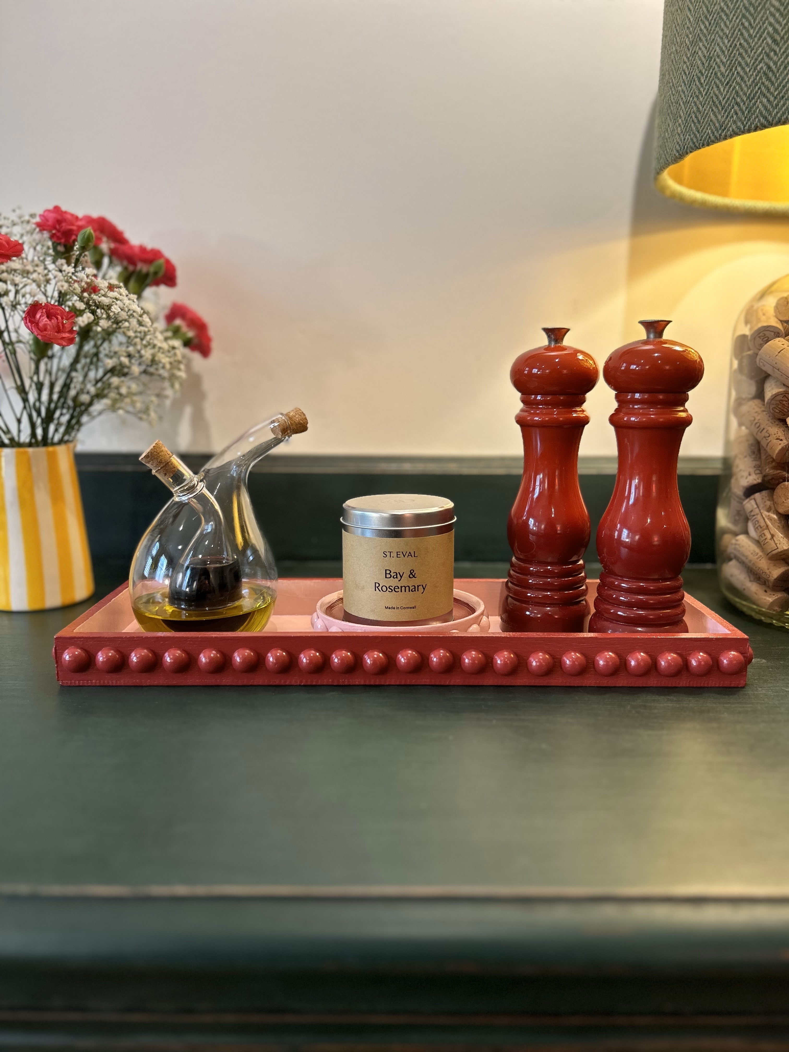 Red and Pink Bobbin Style Decorative Tray