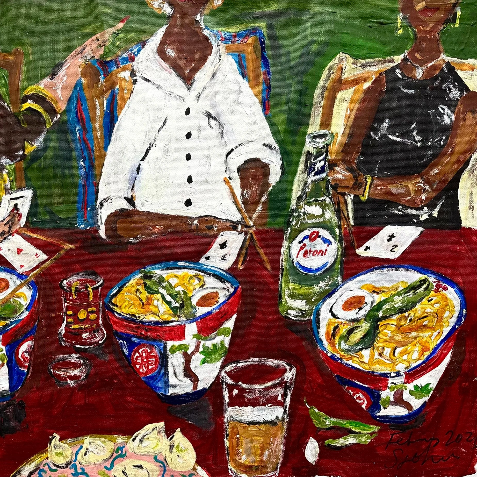 Dinner with Friends Oil & Acrylic Painting