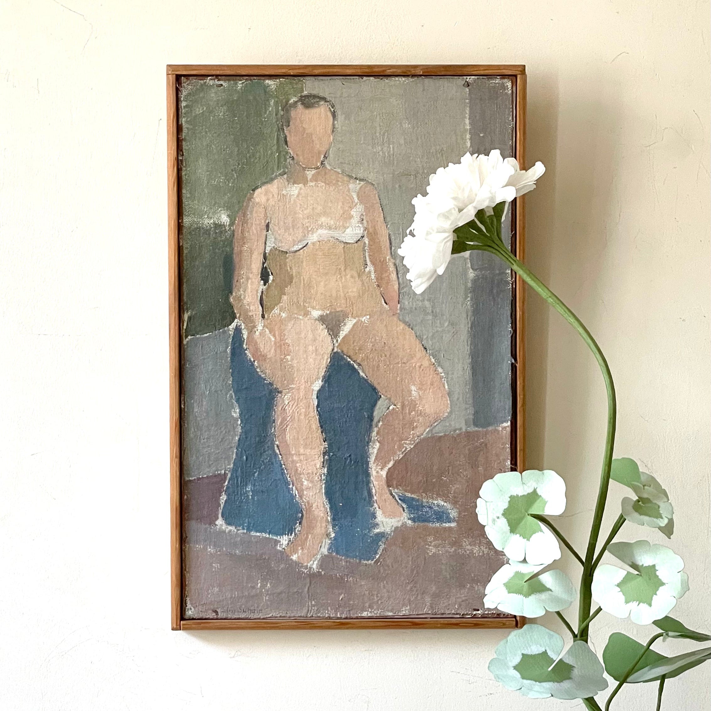Seated Nude on Blue Oil Painting