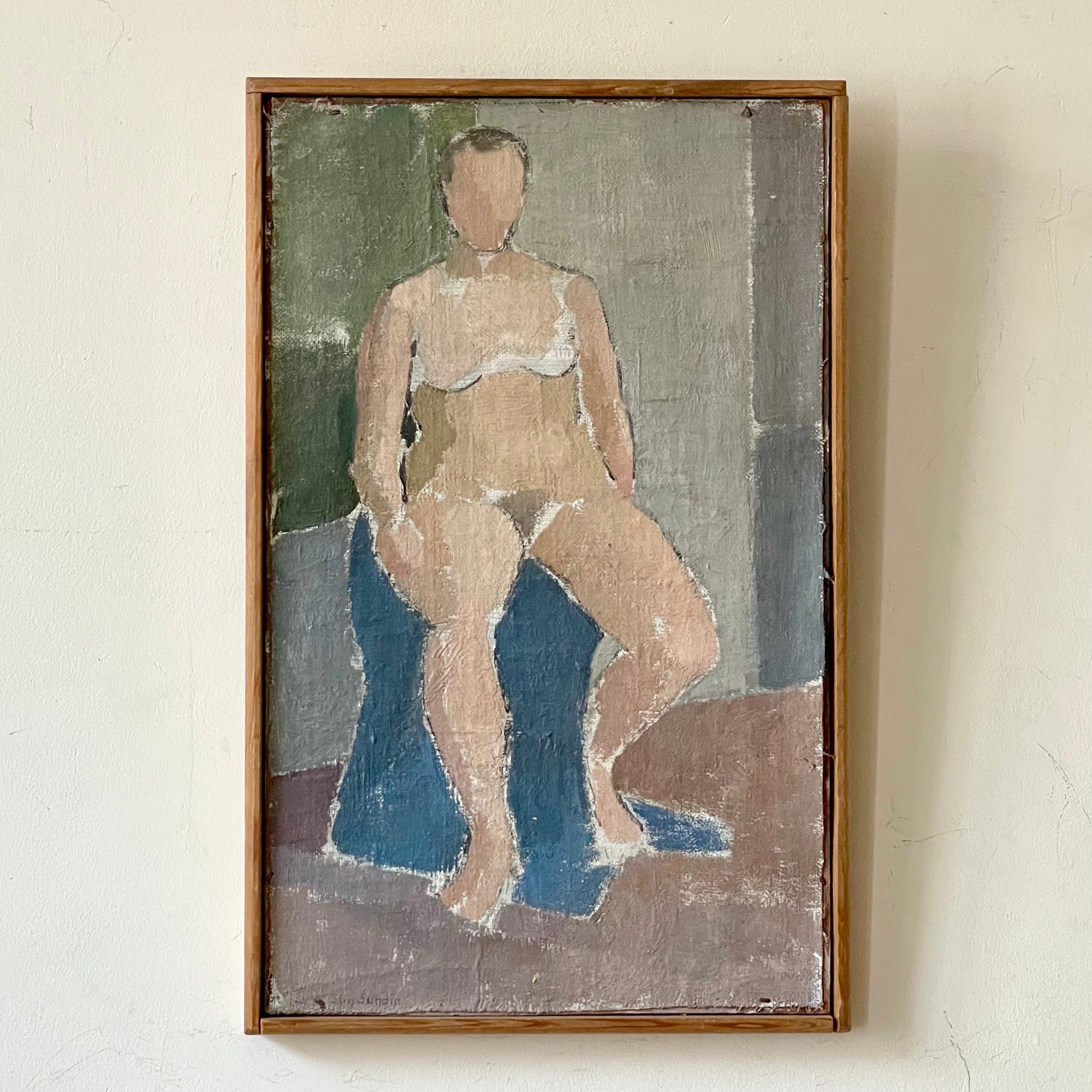 Seated Nude on Blue Oil Painting