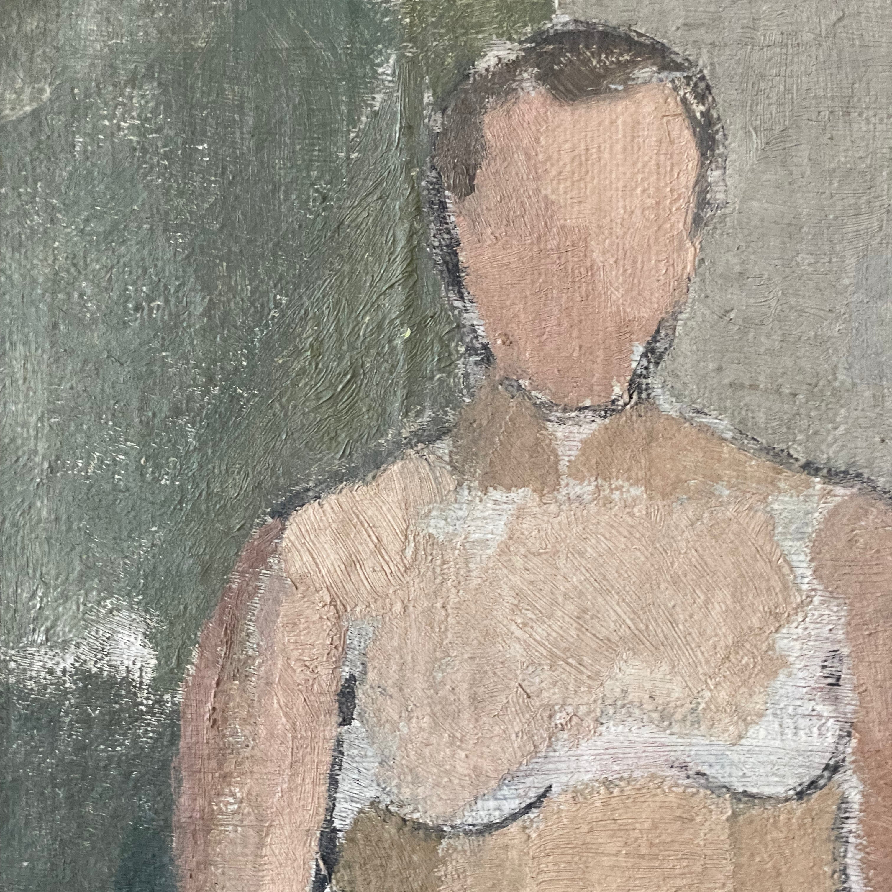 Seated Nude on Blue Oil Painting