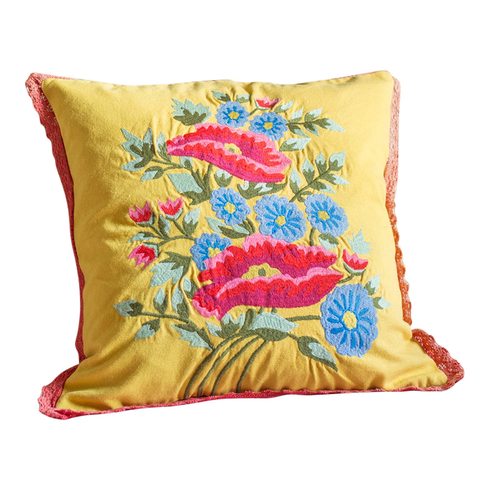 Poppies & Cornflowers Embroidered Cushion Cover