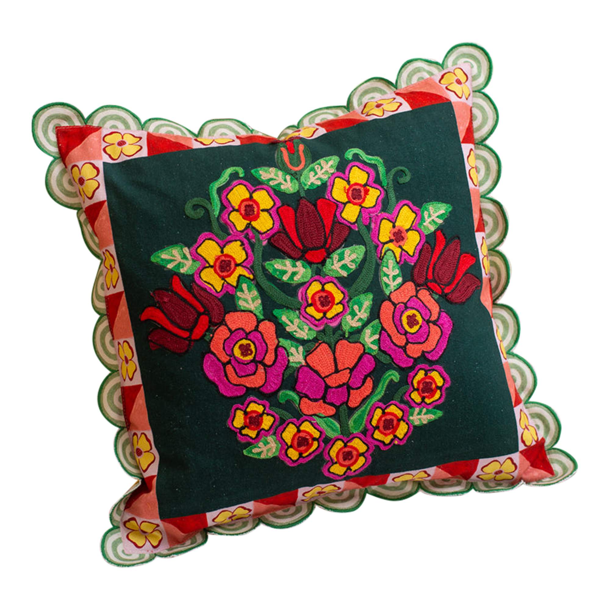 Geraldine Dark Green Rose Bouquet Cushion Cover