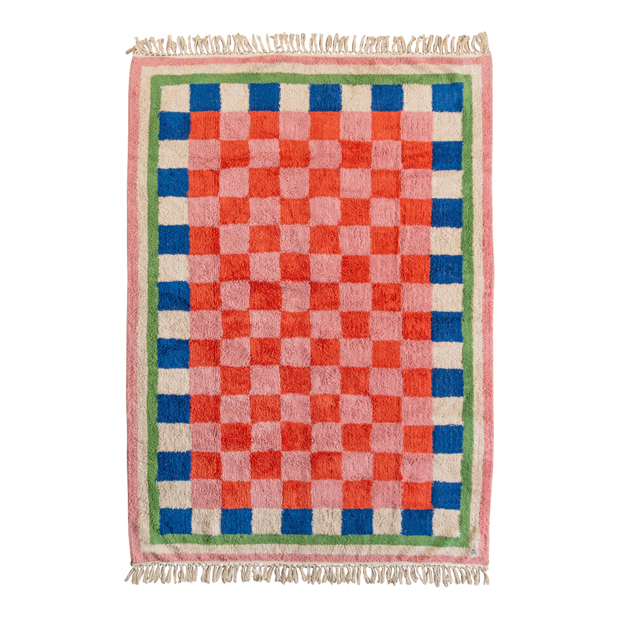 Lizzie Pink & Red Chequered Recycled Cotton Large Rug