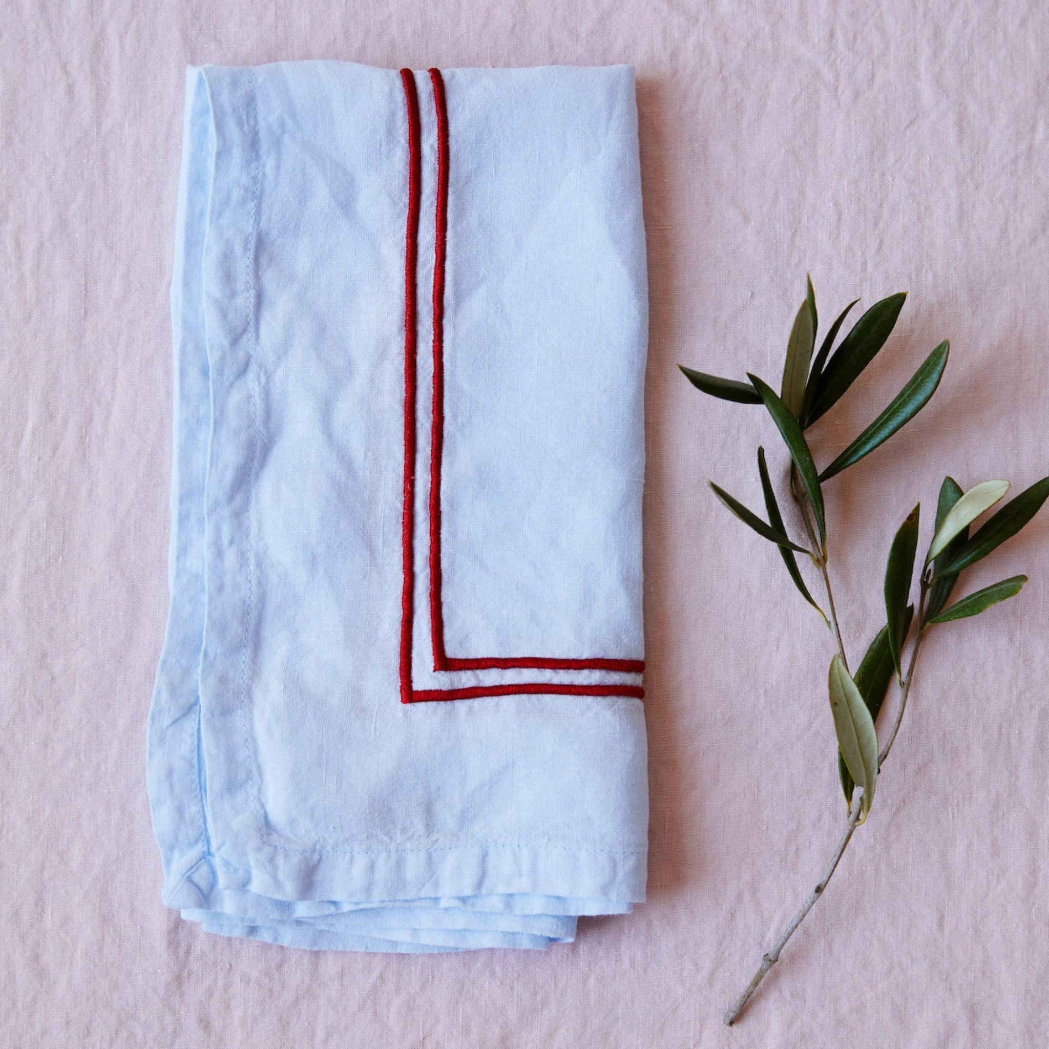 Blue Double Piped Linen Napkins - Set of Four