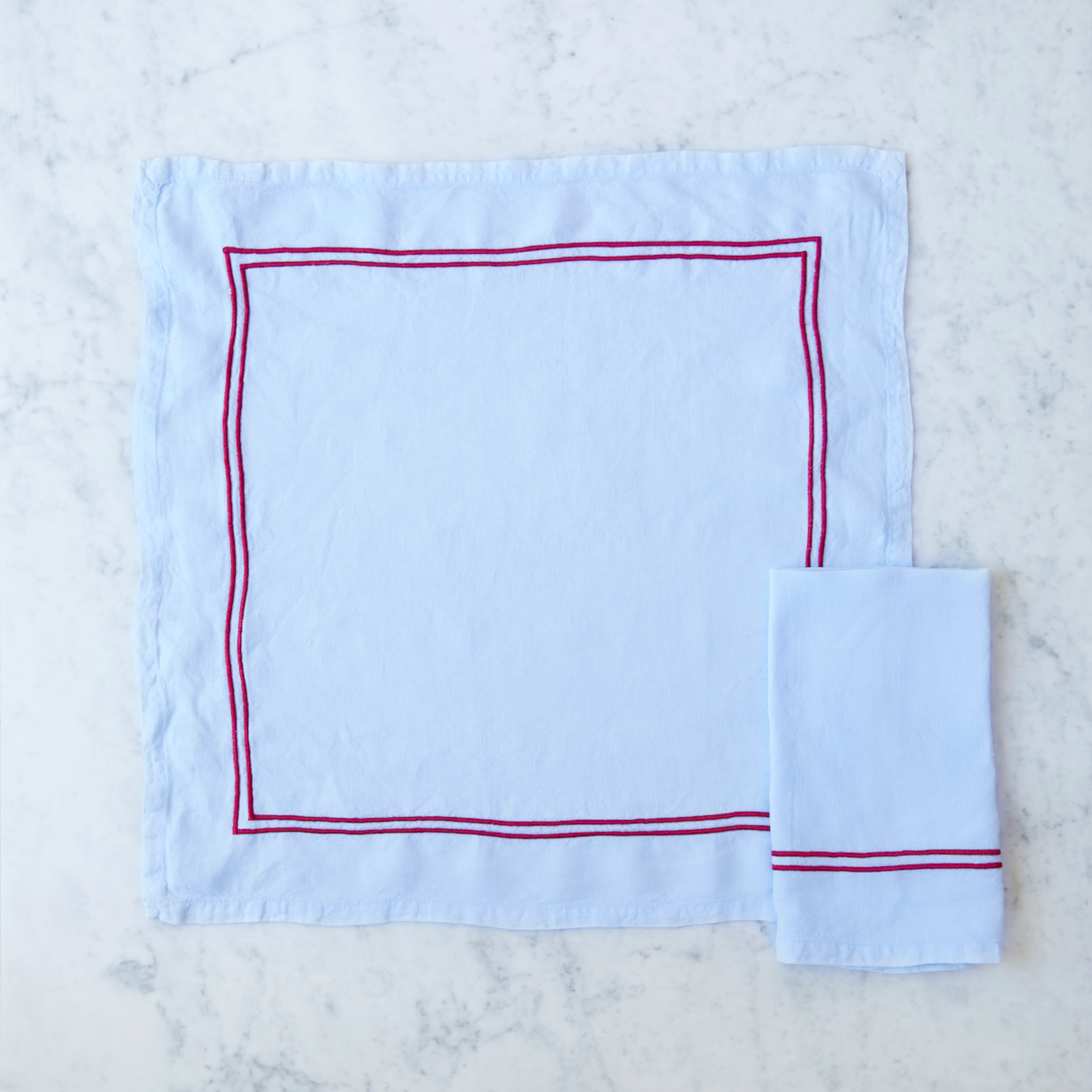 Blue Double Piped Linen Napkins - Set of Four