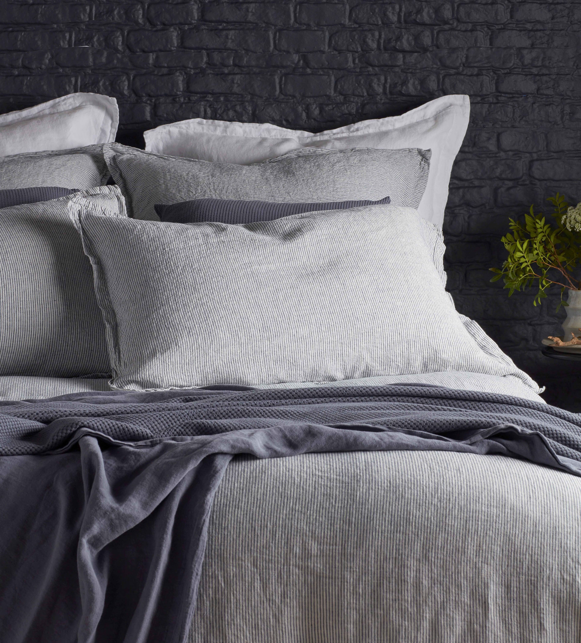 Sid Stripe 100% Linen Oxford Pillowcase | French Blue