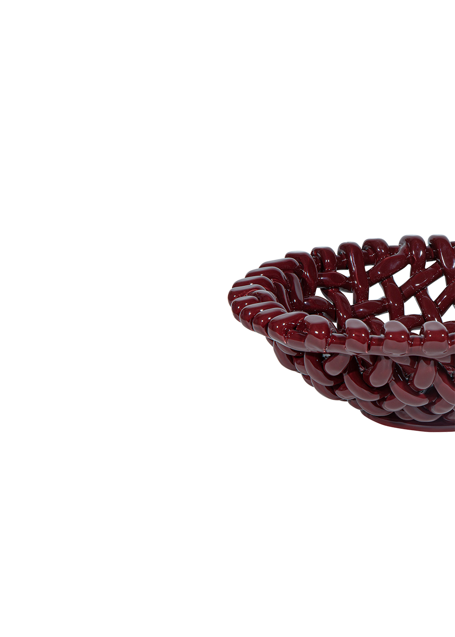 Large Burgundy Basketweave Bowl