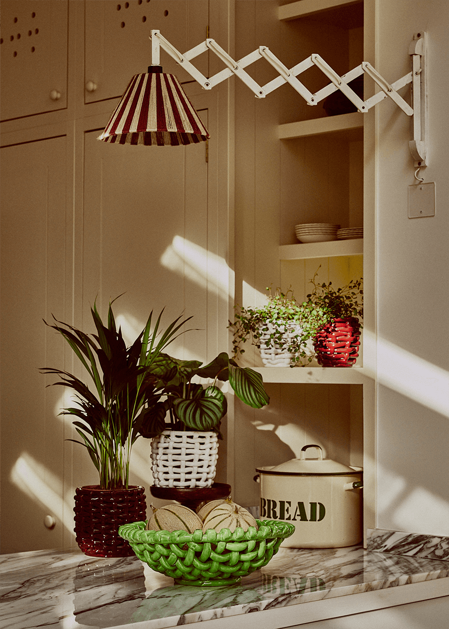 Large Apple Green Basketweave Bowl
