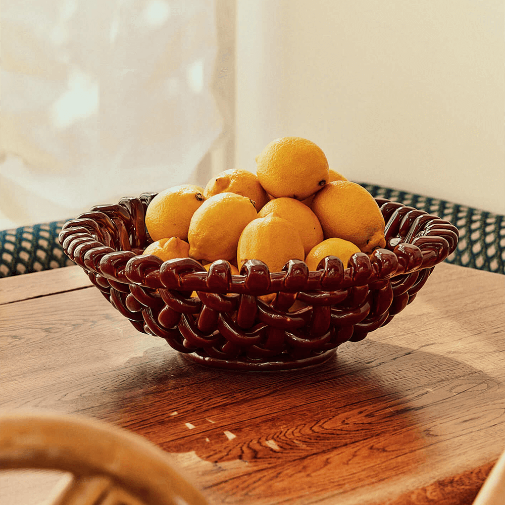 Large Burgundy Basketweave Bowl