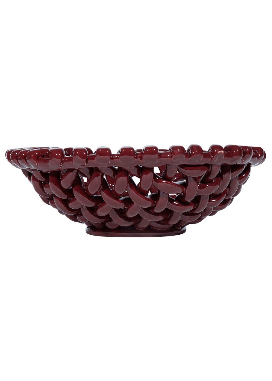 Large Burgundy Basketweave Bowl