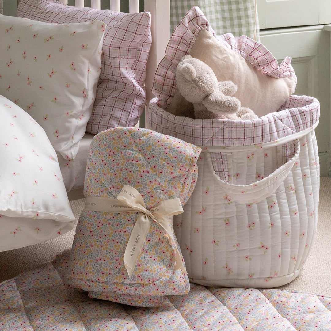 Large Quilted Storage Basket | Anemone & Pink Check