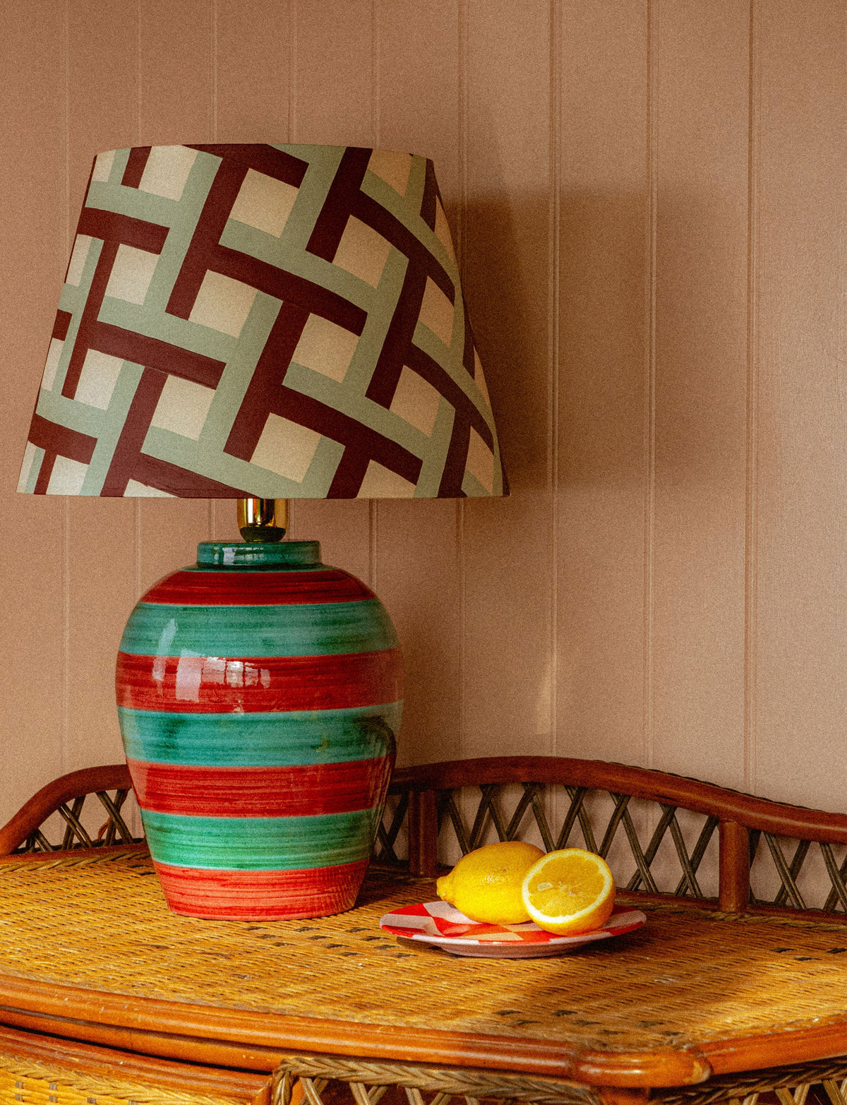 Stripe Lamp, Crimson & Turquoise