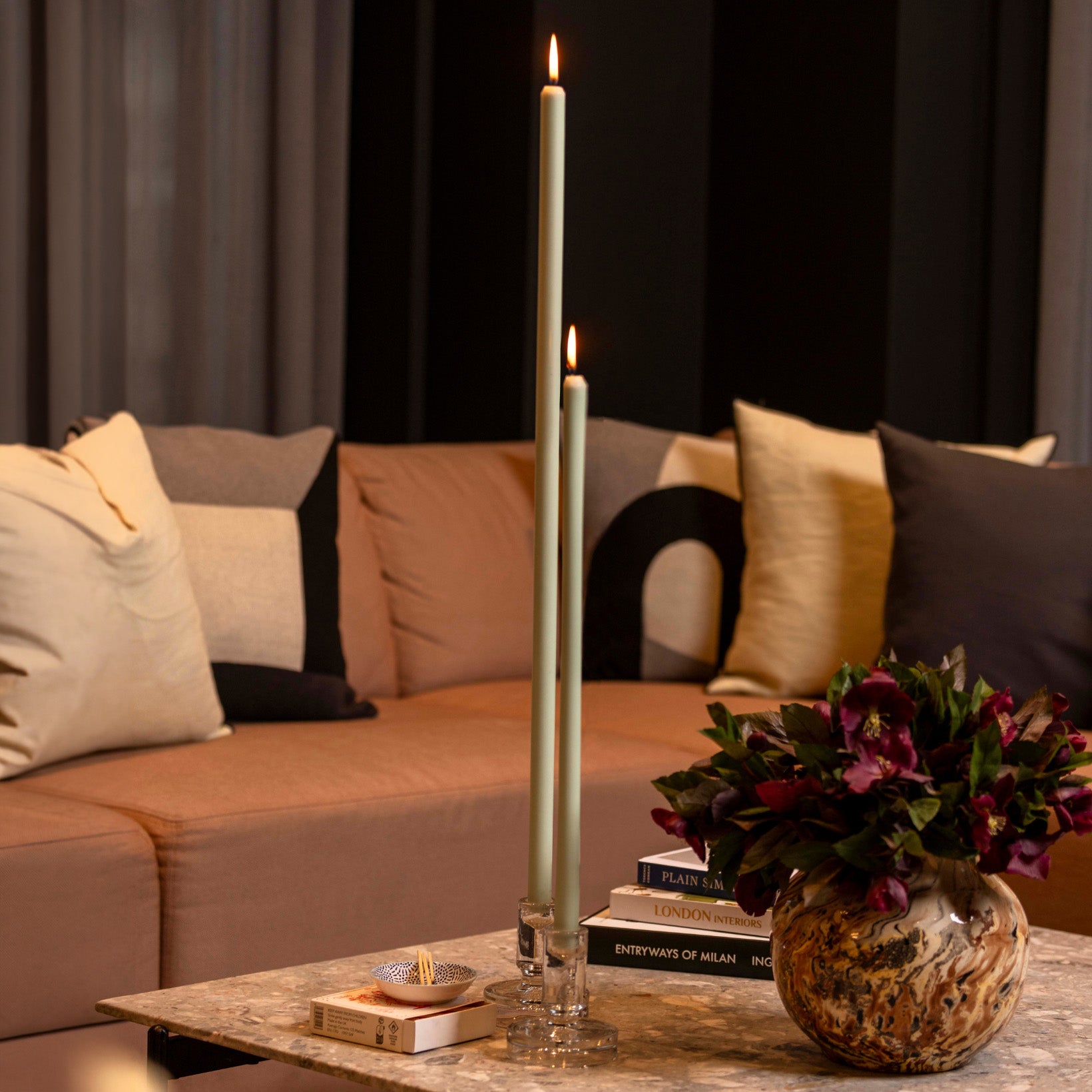 Minty Tapered Candle Pair
