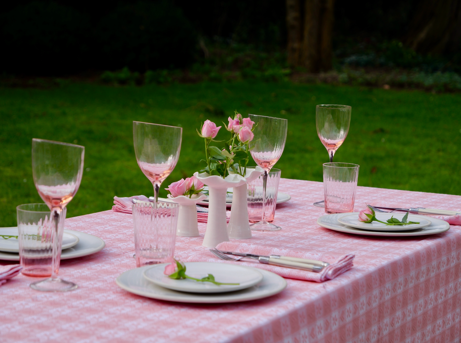 Pink Alpine Chalet Cotton Gingham Napkin, Set of 4, Italian Cotton, 50x50cm