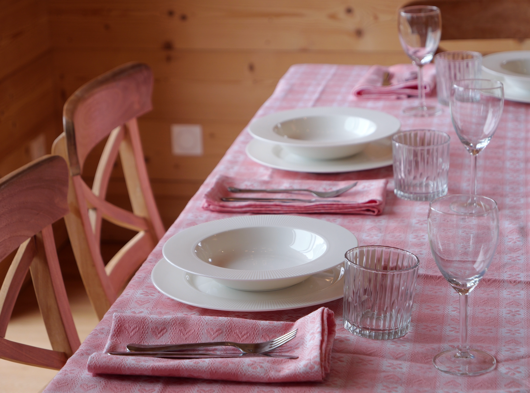 Pink Alpine Chalet Cotton Gingham Tablecloth, Italian Cotton, 230 x 150cm